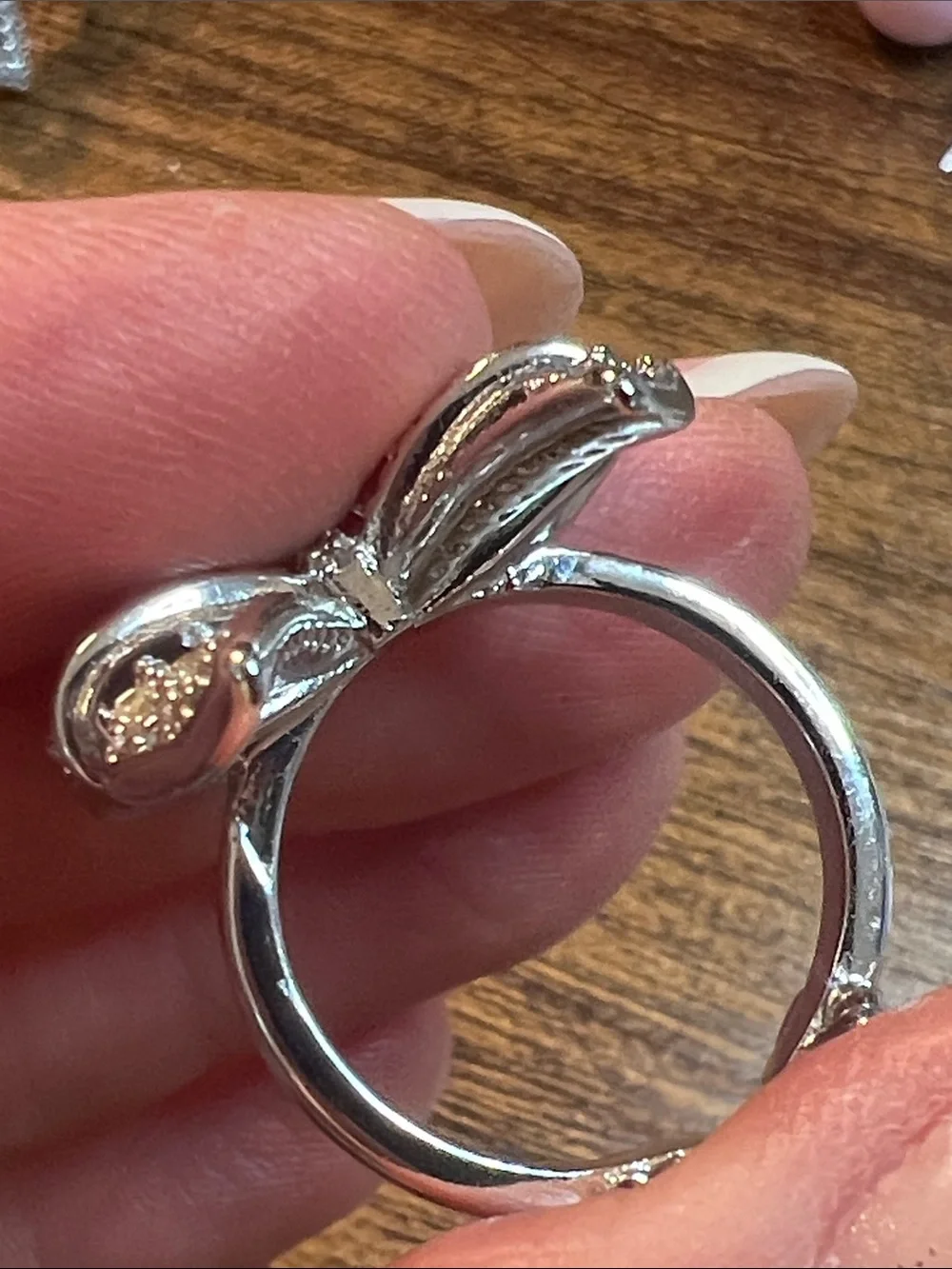 Crystal Bow Statement Ring in Silver with Black Accents size 7